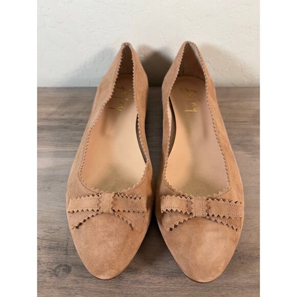 French Sole Halo Make up Suede Ballet Flat Shoes Bow Tan Leather size 9.5 EUC - Picture 5 of 14